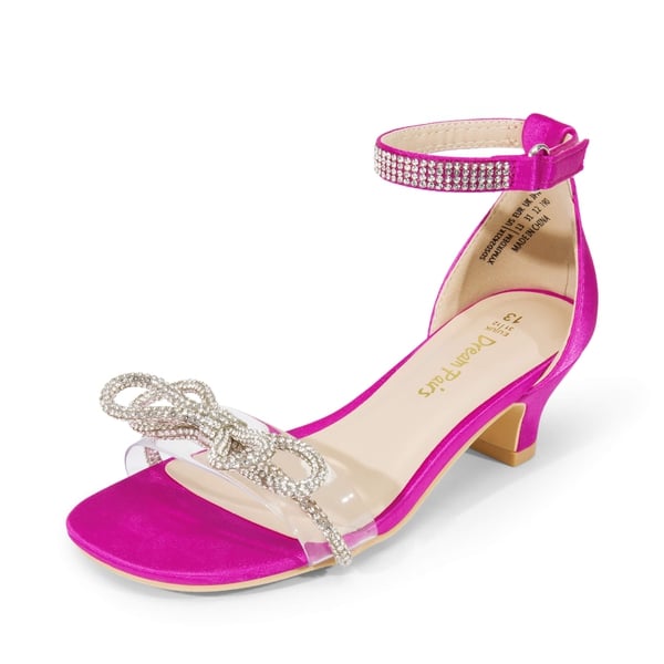 Girls Low Heel Ankle Strap Sandals - HOT PINK -  0